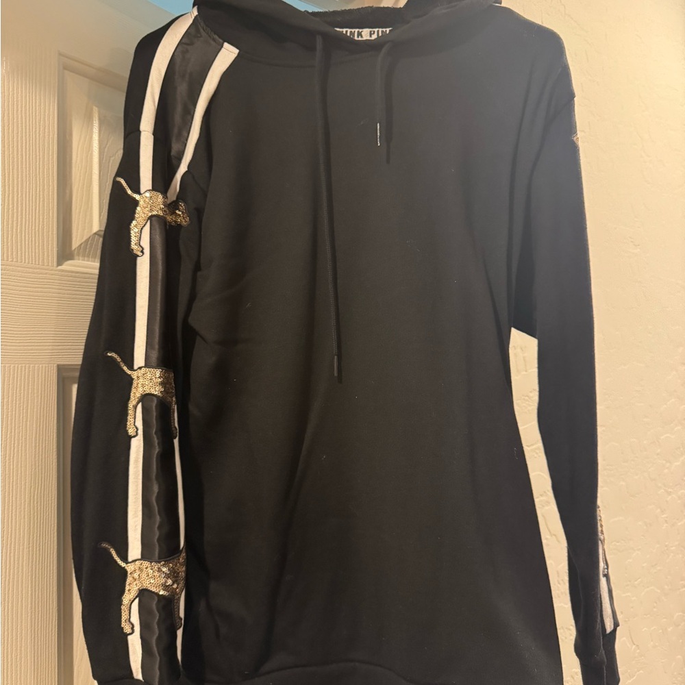 Bling sequin Black Hoodie with Gold Accents